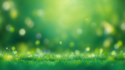 Spring background abstract banner with green blurred bokeh