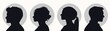 © GED - Male and female portraits, silhouettes, avatars or profiles for unknown anonymous persons. Man, woman, people. Black and white vector illustration.