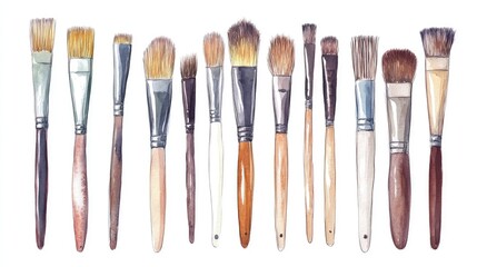 Watercolor illustration of art brushes made from natural bristles Artist s tools for painting