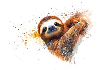 Sticker - A colorful illustration of a sloth, showcasing its playful demeanor against a splash of vibrant colors.