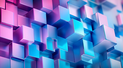 Sticker - Backdrop with abstract 3D cubes in shades of blue and pink, creating a dynamic and futuristic visual. Concept of digital art, modern design, and technological innovation