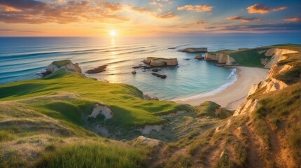 Landscape of beautiful sea, coast and sun