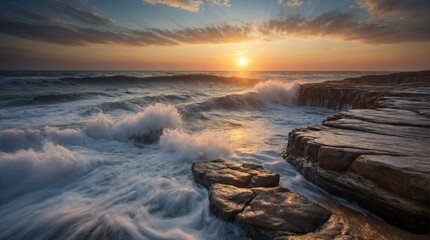 Landscape of beautiful sea, coast and sun