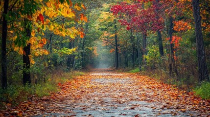 Wall Mural - Autumnal Path Through the Woods