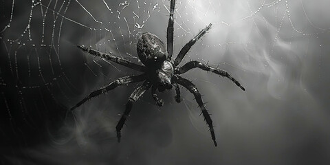 Wall Mural - Spider on a web with a haze