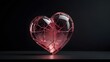 © Iris - A broken cracked pink heart with shattered glass-like pieces against a black background, space for copy