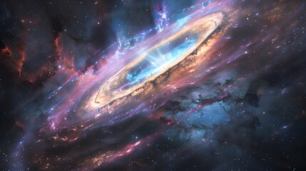 Aufkleber - Cosmic voyage, celestial dance of space scene with swirling galaxy, nebula, and distant planet, power and energy of swirling galaxies and dark matter in space, glowing star fantastic
