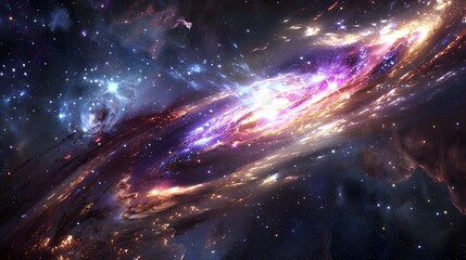 Aufkleber - Cosmic voyage, celestial dance of space scene with swirling galaxy, nebula, and distant planet, power and energy of swirling galaxies and dark matter in space, glowing star fantastic