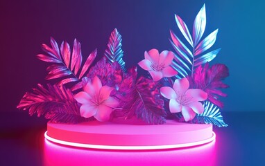Aufkleber - 3D illustration of a display podium featuring flowers and leaves