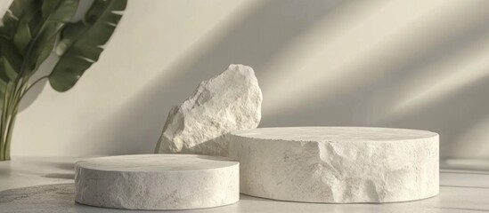 Leinwandbilder - 3D background of white stone pedestal featuring a strong podium stand made of natural material ideal for showcasing fashion and cosmetic products