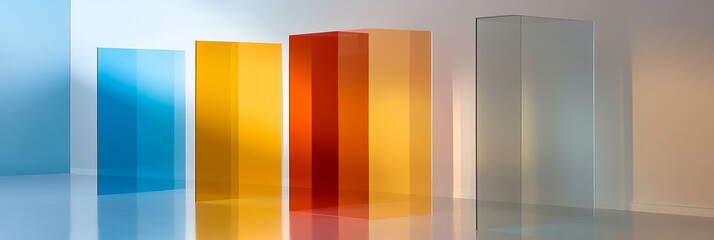 Canvas Print - A minimalist arrangement of translucent panels in vibrant colors, symbolizing creativity, innovation, and the interplay of light and form.