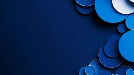 Sticker - A minimalist abstract background featuring overlapping circles in various sizes and shades of blue against a dark blue backdrop.  The circles create a sense of depth and movement while the ample copy 