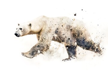 Wall Mural - A watercolor depiction of a polar bear in motion, showcasing its natural beauty and environment.