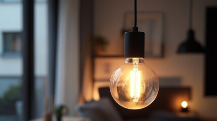 Sticker - Warm Glow of a Hanging Light Bulb in a Modern Interior