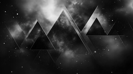 A black and white image of three triangles and stars