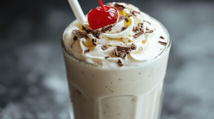 Close-up of a Creamy Milkshake with Chocolate and a Cherry