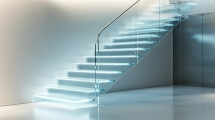 Canvas Print - Modern Glass Staircase with Glowing Steps