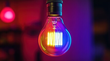 Wall Mural - Illuminated Filament: A Colorful Lightbulb