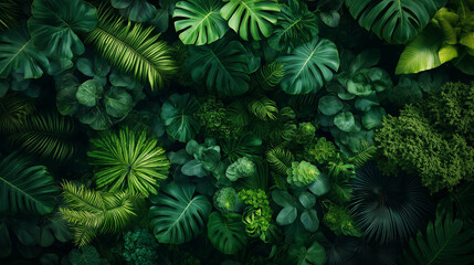 Poster - A lush green jungle with many different types of plants and leaves