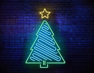 vector realistic isolated neon sign christmas tree logo decoration display wall background concept merry christmas happy new year