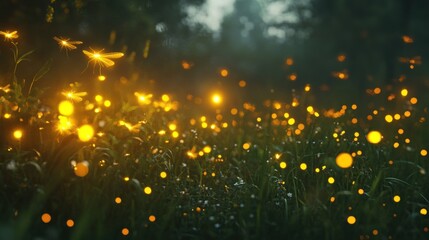 Wall Mural - Fireflies in the Forest at Night