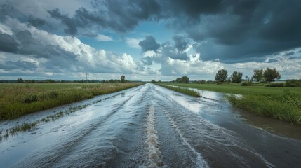 Canvas Print - Flooded road against cloudy sky