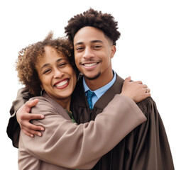 Sticker - PNG Graduation hugging portrait outdoors.