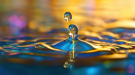 Wall Mural - Macro shot of water-oil emulsion over colored background