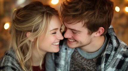 Wall Mural - Young couple smiling each other