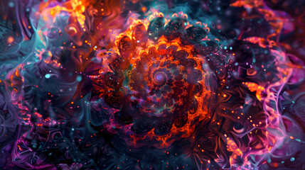 Wall Mural - A colorful, abstract flower with a green center. 