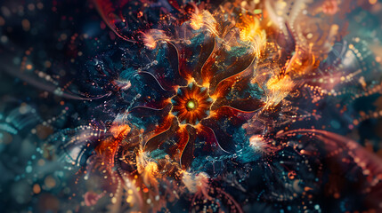Wall Mural - A colorful, abstract flower with a green center. 