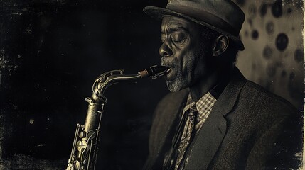 A vintage-style photo of a saxophonist, capturing the essence of classic jazz.