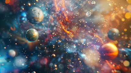 Wall Mural - A colorful galaxy with many stars and planets. 
