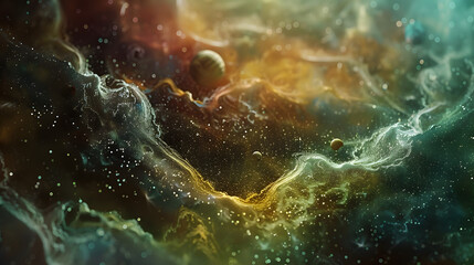 Wall Mural - A space scene with two planets and a sun