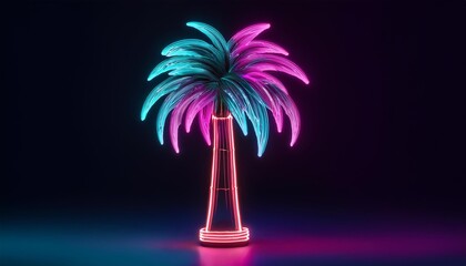 Wall Mural - abstract colorful palm tree neon glowing illustration minimalistic neon glowing line design