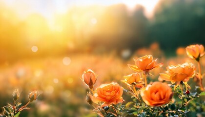 Canvas Print - soft focus with bokeh morning orange rose wildflower field beautiful nature spring summer field background with copy space