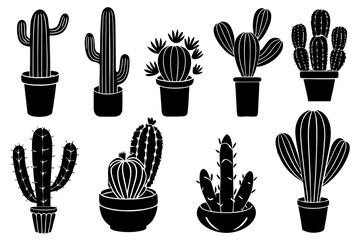 Wall Mural - various cactus black silhouette vector ,monochrome, Silhouette design, flat design