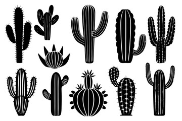 Wall Mural - various cactus black silhouette vector ,monochrome, Silhouette design, flat design