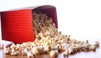 Wall Mural - a whole red box of popcorn fell on the table scattered popcorn