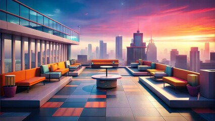 retro sleek modern urban rooftop environment background