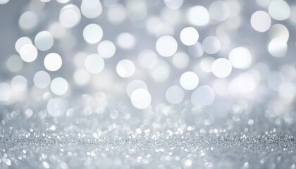 Wall Mural - silver glittering christmas lights blurred abstract holiday background