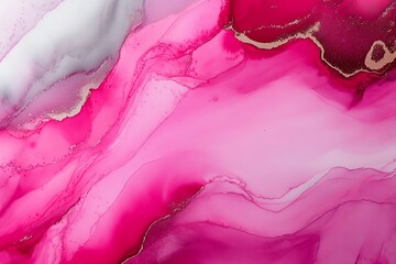 Close-up of a pink and white ink abstract painting