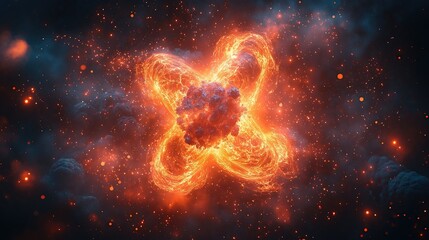 Wall Mural - Fiery Nebula in Cosmic Dance