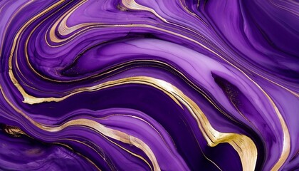 Wall Mural - abstract purple marble swirls with golden accents in luxurious design