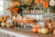 © netrun78 - A beautifully arranged cocktail bar features glasses filled with autumn-themed drinks, fresh apples, and vibrant floral accents.