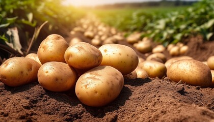 Wall Mural - organic potatoes on a field generative ai