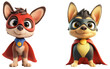© MinimalZine - Paw Patrol Pups: Mighty Twins Ready for Action: Two adorable chihuahua pups, dressed in superhero capes and masks, stand ready to save the day, isolated on transparent background.