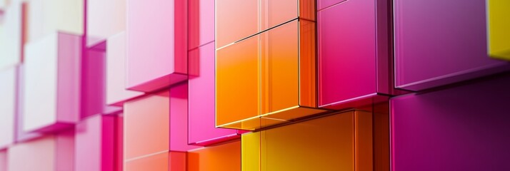 Wall Mural - The artwork showcases an arrangement of colorful blocks in pink, orange, and yellow, creating an engaging visual display on the wall