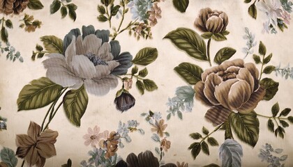 Wall Mural - used antique floral wallpaper with flowers and leaves