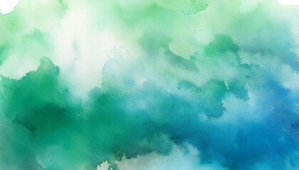 Wall Mural - green blue gradient watercolor background with clouds texture